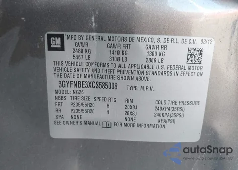 2012 Cadillac Srx Performance Collection from USA, damaged, VIN 3GYFNBE3XCS585008